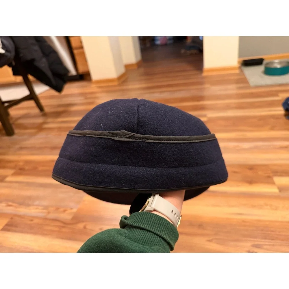 American Outdoorsman Navy Wool Blend Storm Cap Ear Flap‎ Hat USA Made 7 3/8